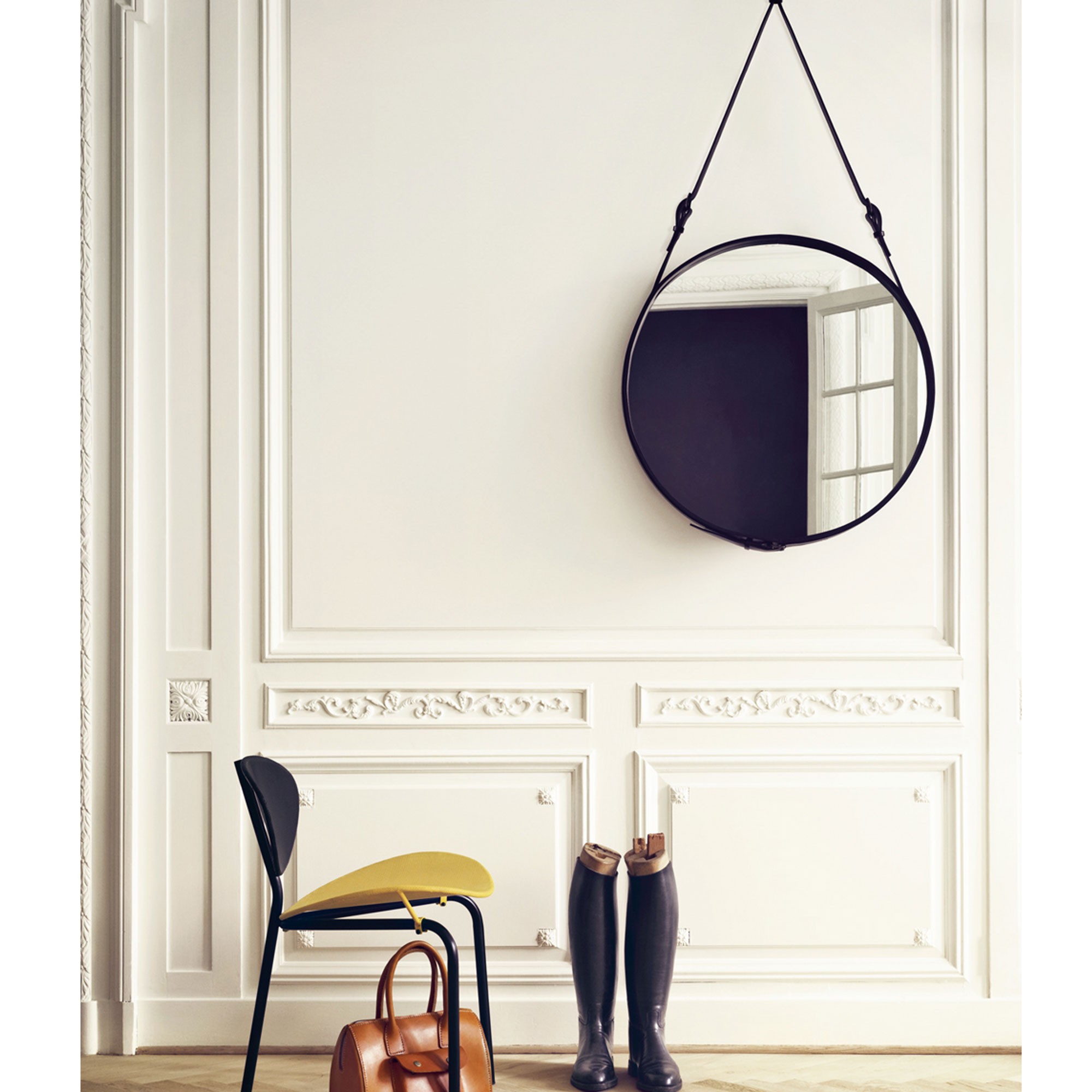 Leather framed mirror from Skandium www.apartmentapothecary.com