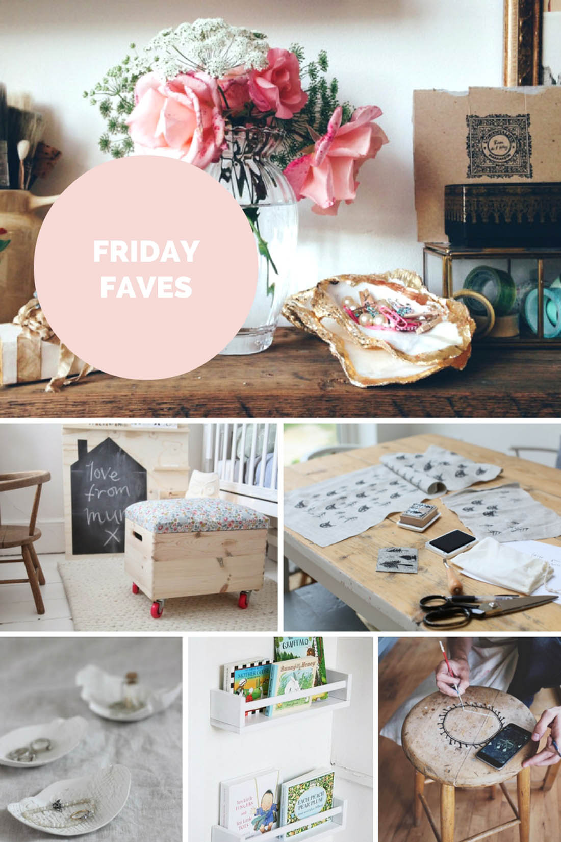 Six DIY craft projects to try including hand printing fabric, air dry clay bowls, using Ikea spice racks as book shelves, waiting furniture with folk designs and making a toy box | Apartment Apothecary